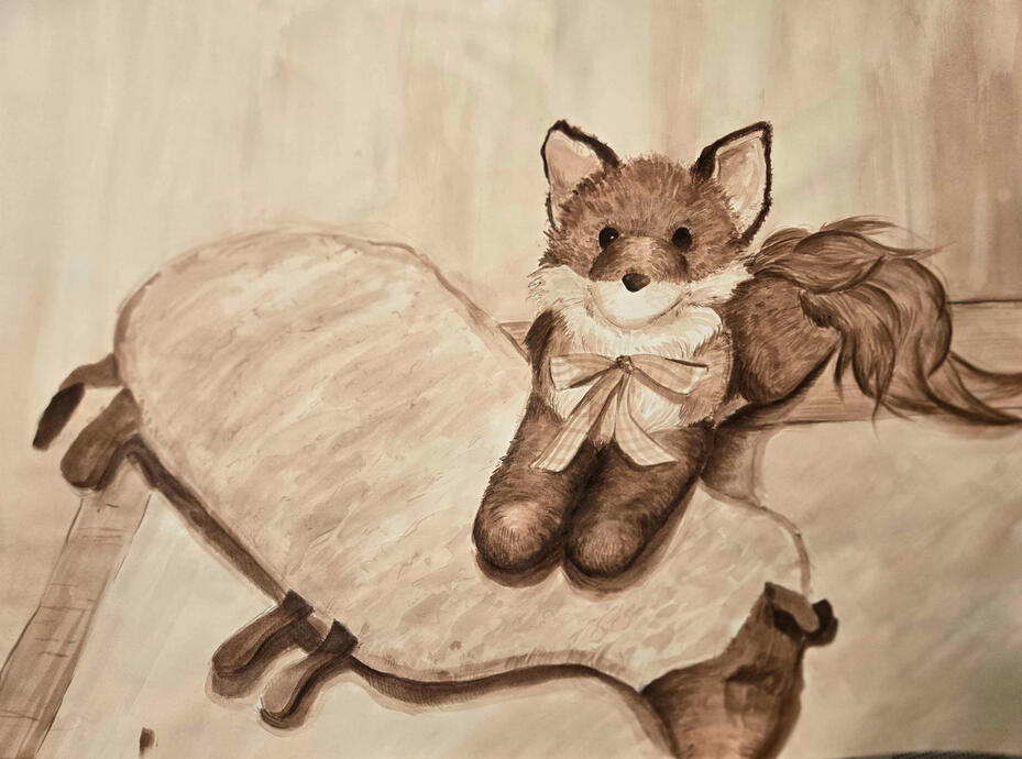 [Ink Painting] Fox and Sheep Stuffie Still Life